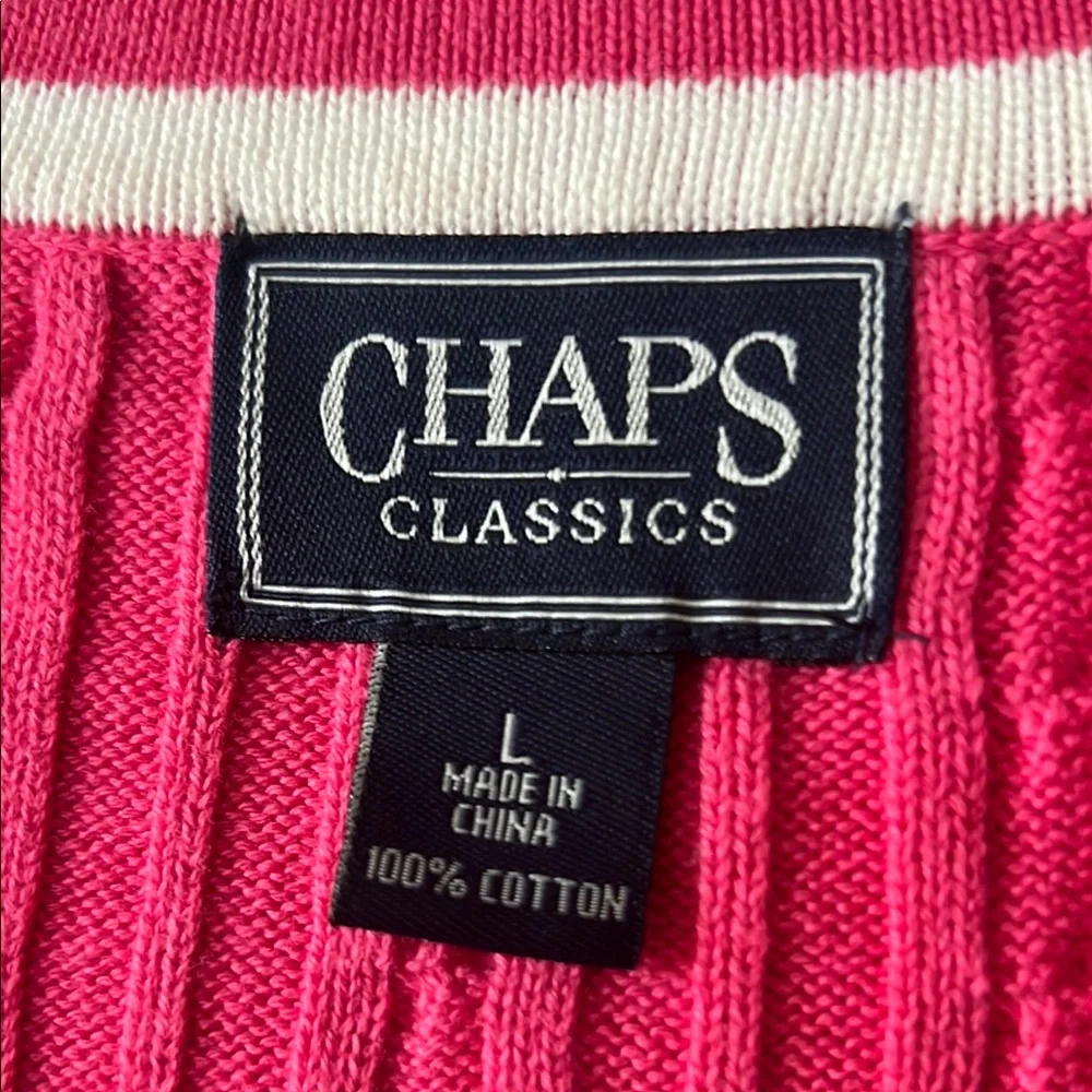 Chaps V-Neck Sweater Pink and White Cable Knit - Picture 2 of 7